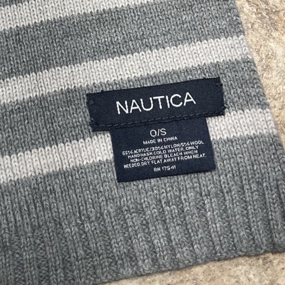 Nautica Coastal Supply Grey Striped Knit Scarf Wool Blend Mens One Size